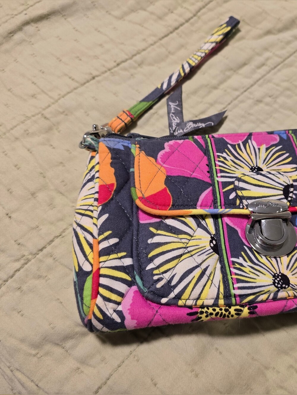 Vera Bradley Navy Quilted Floral Wristlet In Jazzy Blooms